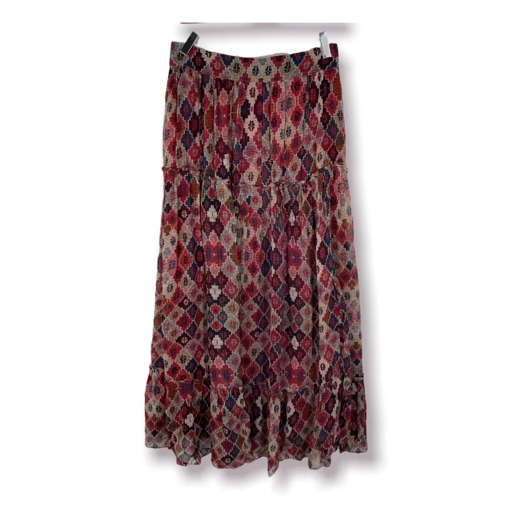Anthropologie Nikita Mhaisalkar Maxi Skirt W/ Slit Ruffle Lined Geometric Small - Picture 3 of 9
